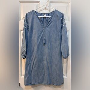 Old Navy Embroidered Puff Sleeve Denim Shift Dress Size M Southwestern Festival